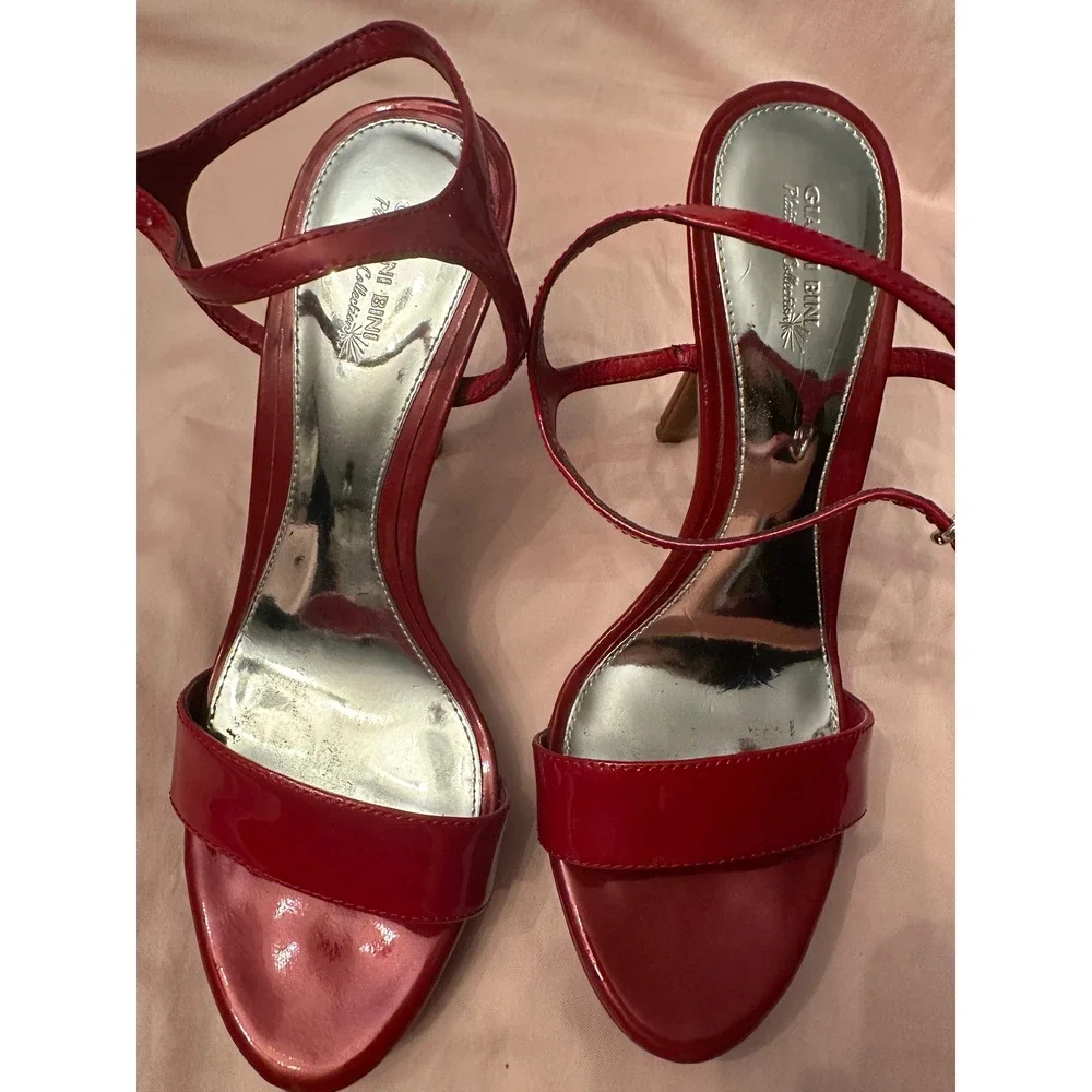 Gianni Bini Red Patent Leather Platform Ankle Strap Stiletto Heels Sandals
